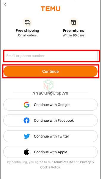  Nhập Email hoặc số điện thoại và bấm “Continue”